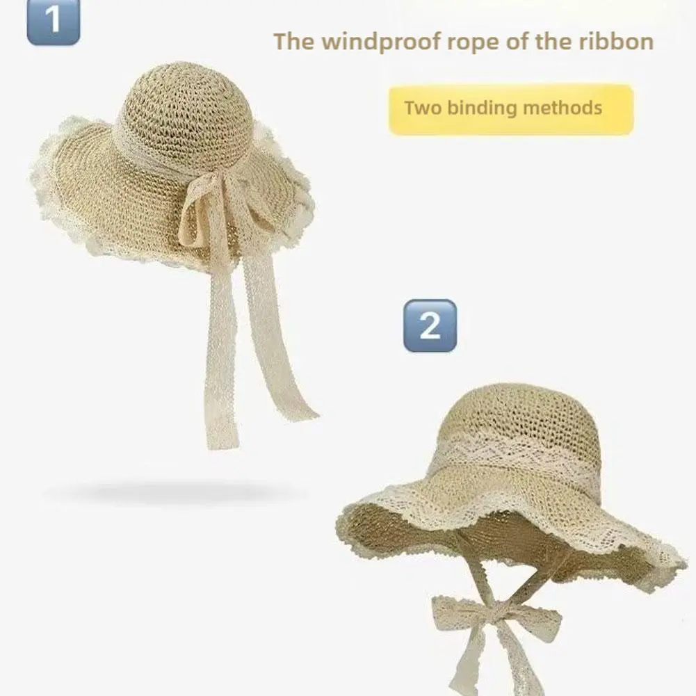Women's Soft Lace Sun Hat - Summer Hollow Straw Beach Cap for Outdoor Travel & Fishing Beach Sun Protection Cap