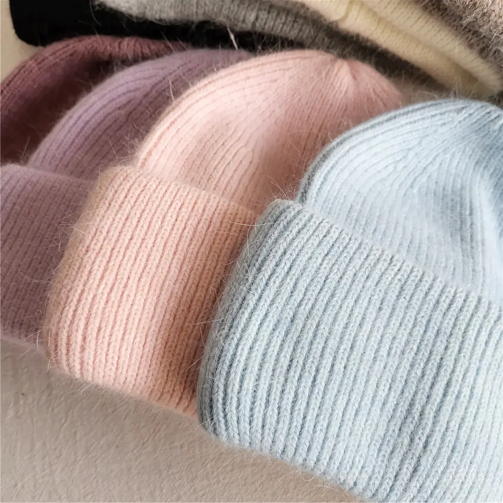 Women's Solid Color Rabbit Fur Hat with Thick Velvet and Warm Knitted Hat Cover for Autumn and Winter, Cycling Hat