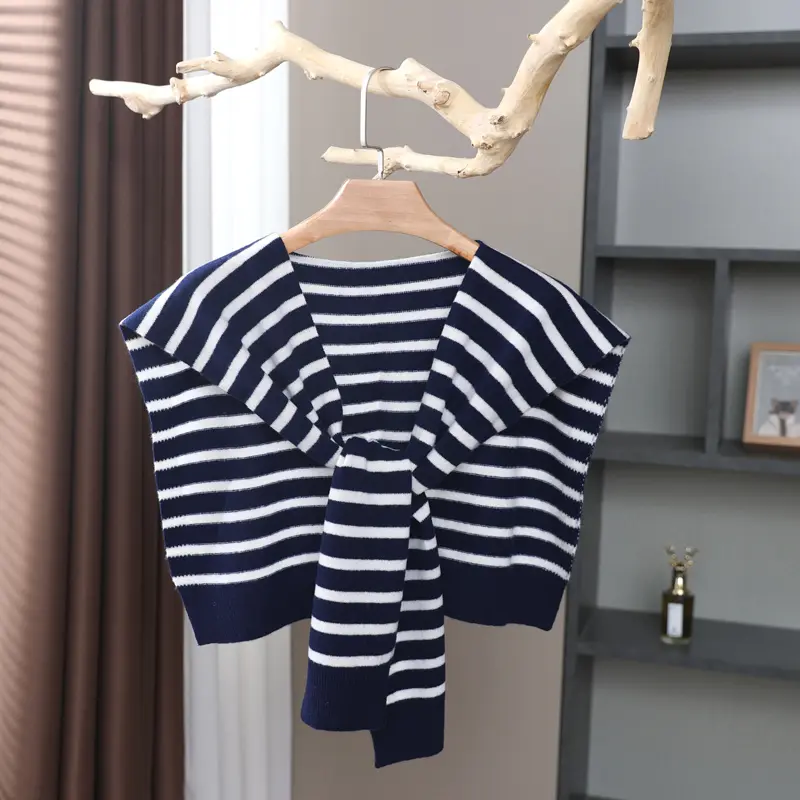 New Korean Women Summer Knit Blouse Shoulders Cape Knotted Scarf Neck Guard Fake Collar Scarve Cashmere Warm Knitted Shawl