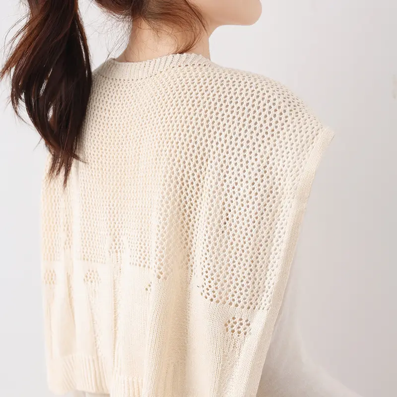 A Solid-Color Cut-Out Knitted Shawl For Women, A Fashionable Summer Air-Conditioned Fake Collar Waistcoat Paired With A Shirt