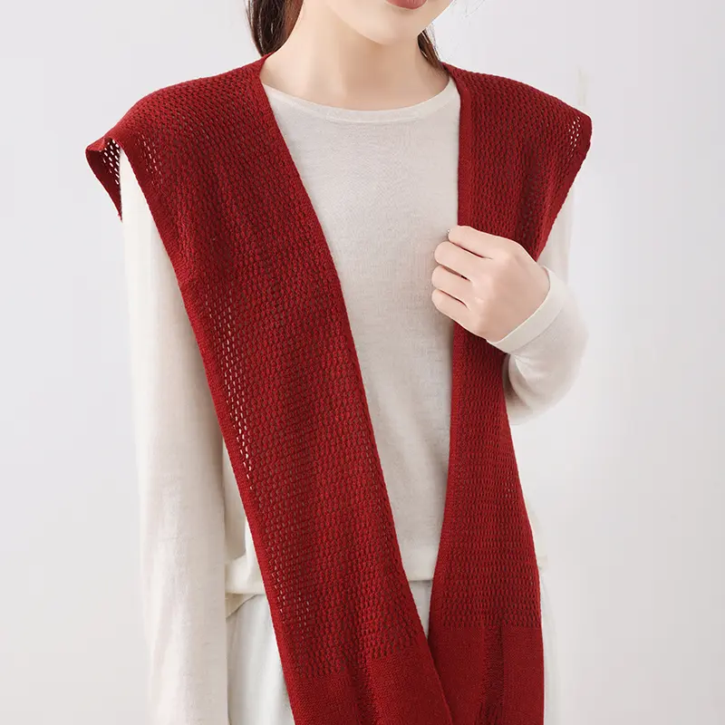 A Solid-Color Cut-Out Knitted Shawl For Women, A Fashionable Summer Air-Conditioned Fake Collar Waistcoat Paired With A Shirt