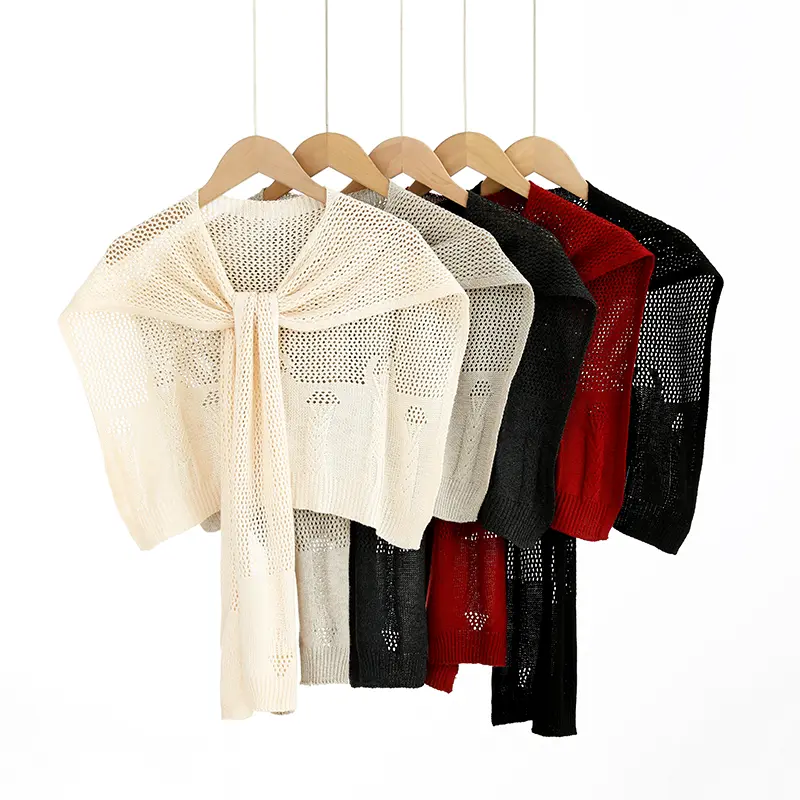 A Solid-Color Cut-Out Knitted Shawl For Women, A Fashionable Summer Air-Conditioned Fake Collar Waistcoat Paired With A Shirt