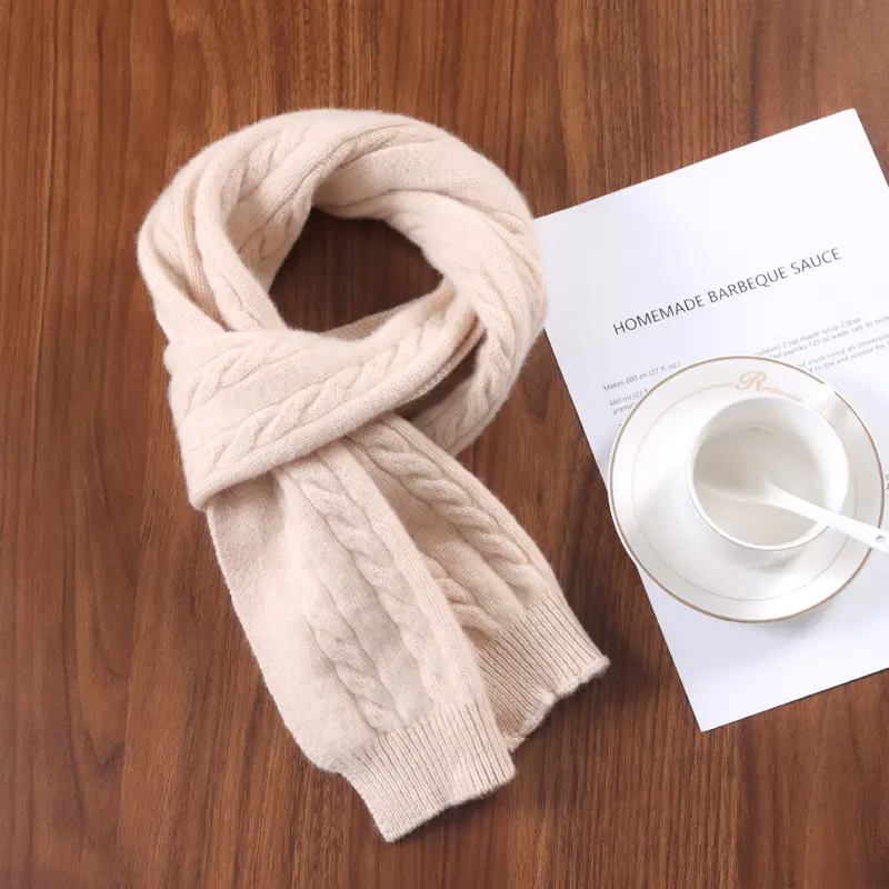 100%Wool Scarf For Women's Winter Knitted Solid Narrow Long Shawls Universal Twisted Flower Scarves Fashion Neck Warmer 22x160cm