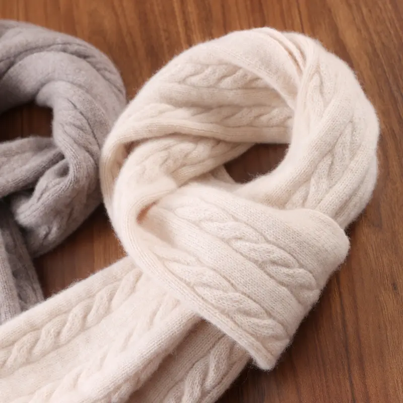 100%Wool Scarf For Women's Winter Knitted Solid Narrow Long Shawls Universal Twisted Flower Scarves Fashion Neck Warmer 22x160cm