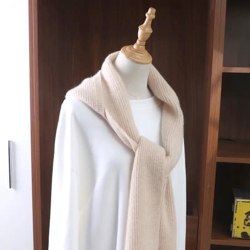 100%Wool Knitted One-Piece Hooded Scarf Shawls Women Winter Soft Warm Balaclava T-Shirt Decroration Fashion Fake Collar Girl