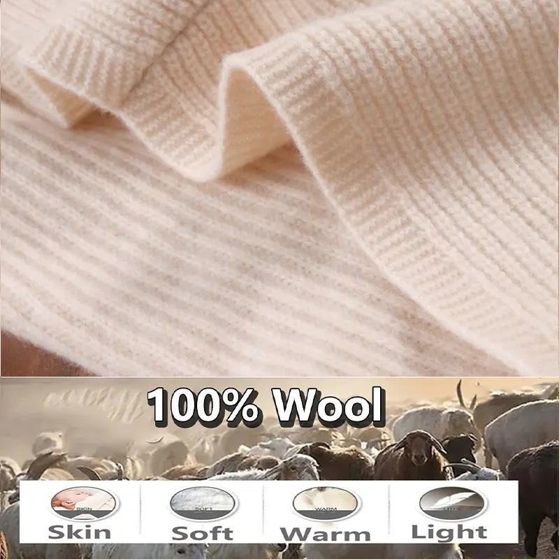 100%Wool Knitted One-Piece Hooded Scarf Shawls Women Winter Soft Warm Balaclava T-Shirt Decroration Fashion Fake Collar Girl