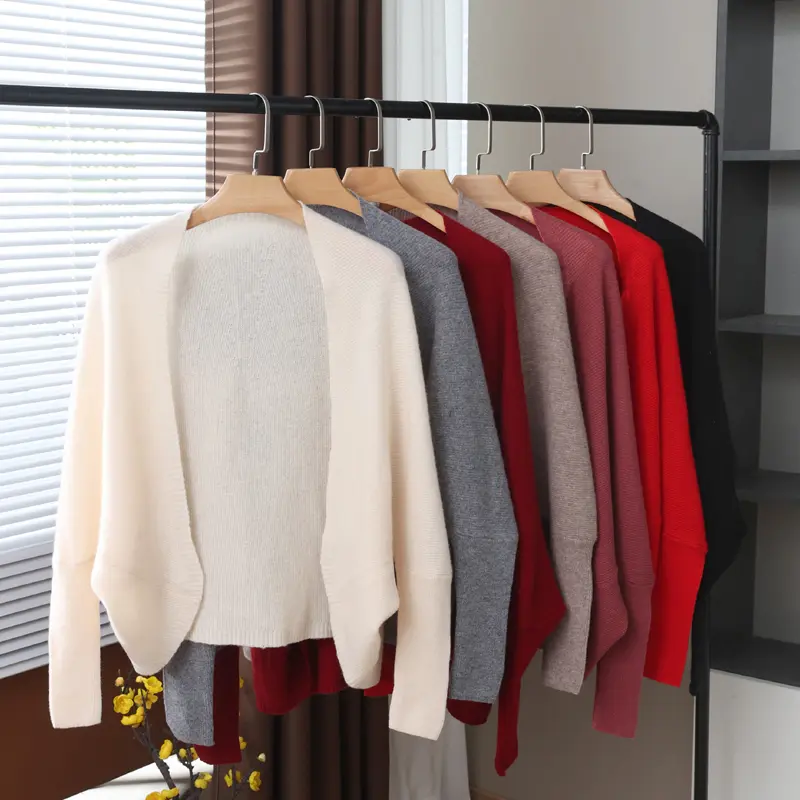 100% Wool Knitted Cardigan Shawl For Women Autumn Winter Soft Warm Cashmere Bat Sleeve Shirt Cape Dual-purpose Tops Shawls