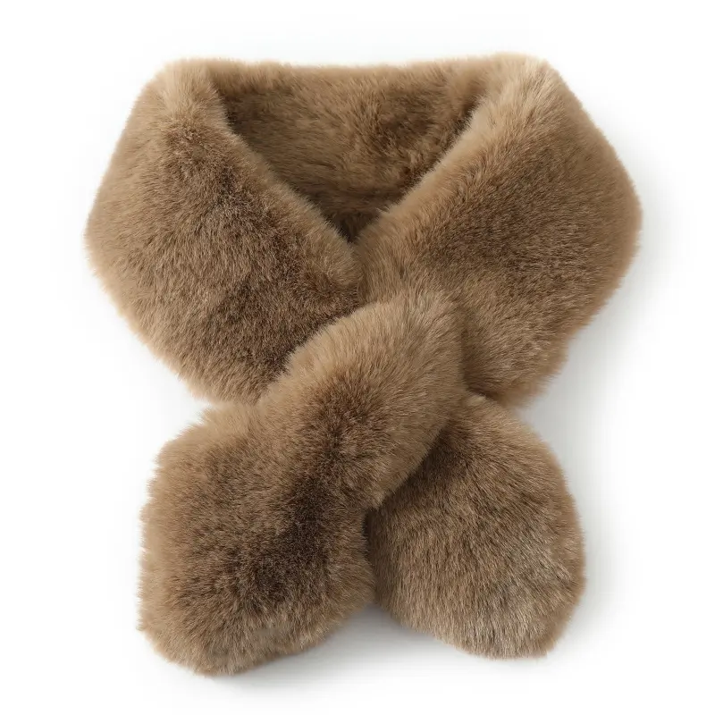 100%Rabbit Fur Cross Scarf Shawls Women Winter Thicken Plush Fashion Fake Collar Soft Warm Neck Cover Ring Scarves Lady Girl