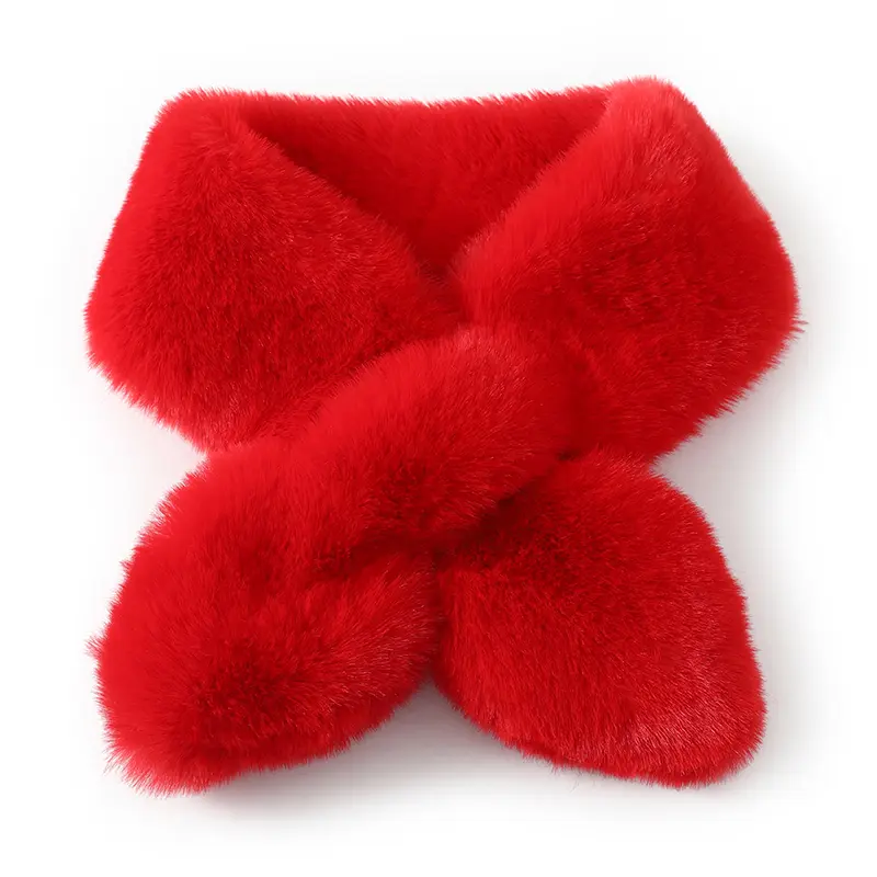 100%Rabbit Fur Cross Scarf Shawls Women Winter Thicken Plush Fashion Fake Collar Soft Warm Neck Cover Ring Scarves Lady Girl