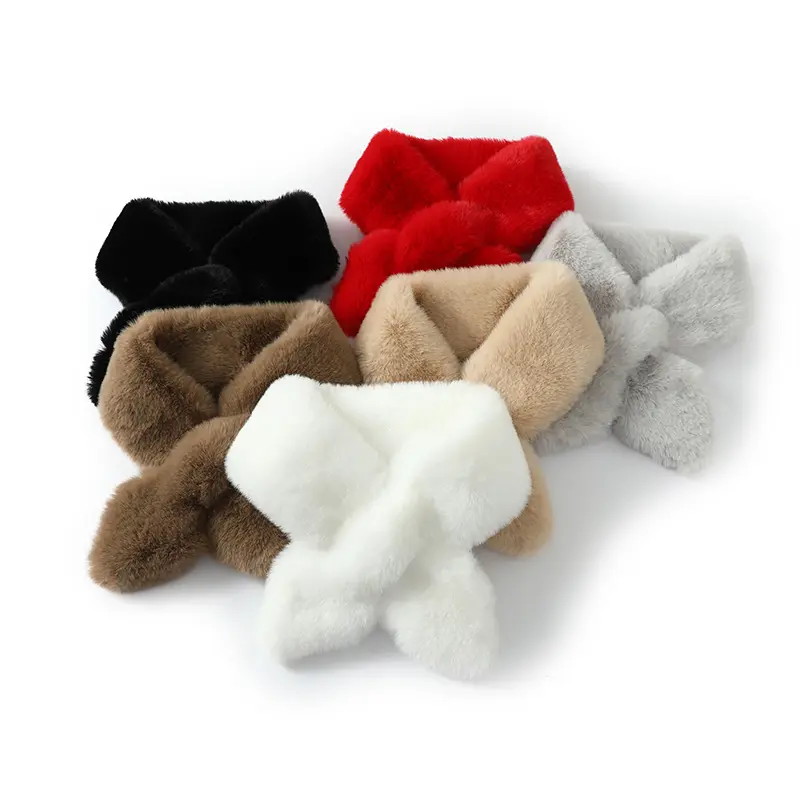 100%Rabbit Fur Cross Scarf Shawls Women Winter Thicken Plush Fashion Fake Collar Soft Warm Neck Cover Ring Scarves Lady Girl