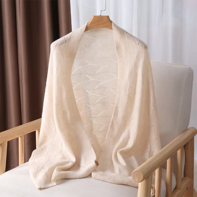 100%Wool Knitted Shawls For Women Autumn Winter Hollow Out Cardigan Cape Korea Fashion Pashmina Scarf Warm Soft Cashmere  Wrap