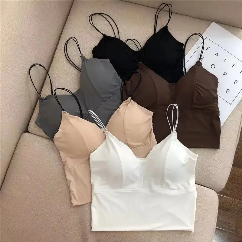 Sexy Ice Silk Camisole For Women Summer Breathable Comfort Underwear Girls Crop Tops Vest Female Black Sexy Tube Tops Bras White
