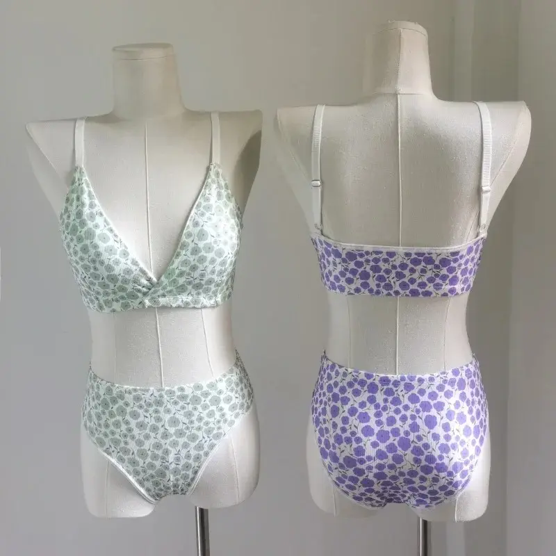 Seamless Bra Set Women Low Waist Panties Floral Bralette Sexy Lingerie Set Gilrls Vneck Brassiere Female Sport Underwear Set