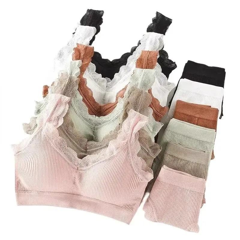 Newest Sexy Lace Underwear Set Padded Bra Set Without Steel Ring Solid Women's Underwear Brassiere Comfortable Fitness Crop Top