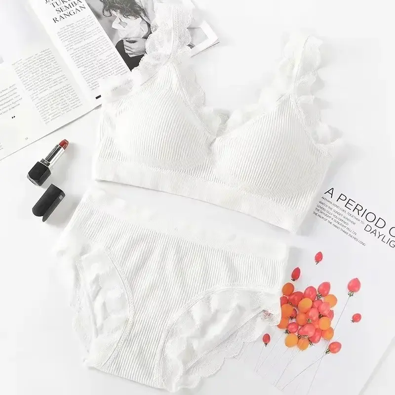 Newest Sexy Lace Underwear Set Padded Bra Set Without Steel Ring Solid Women's Underwear Brassiere Comfortable Fitness Crop Top