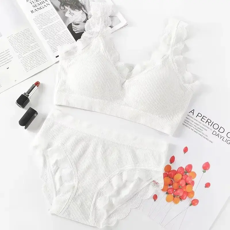 Newest Sexy Lace Underwear Set Padded Bra Set Without Steel Ring Solid Women's Underwear Brassiere Comfortable Fitness Crop Top