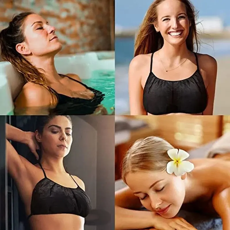 25Sets Black Disposable Non-Woven Fabric Bra Tops Thong Women Underwear Breathable Lingerie Brassiere for Beauty Salon Spa Sauna