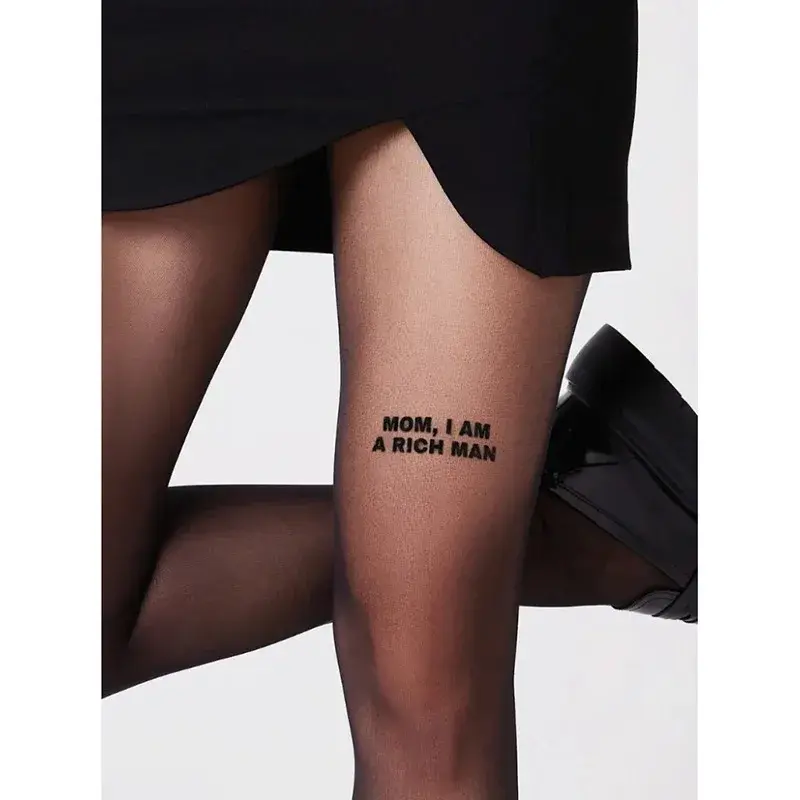 Mom I Am Rich Man Printing Stockings Flocked Pantyhose with Letters and Words Stockings Pantyhose Trend Ultra-thin Sexy Tights