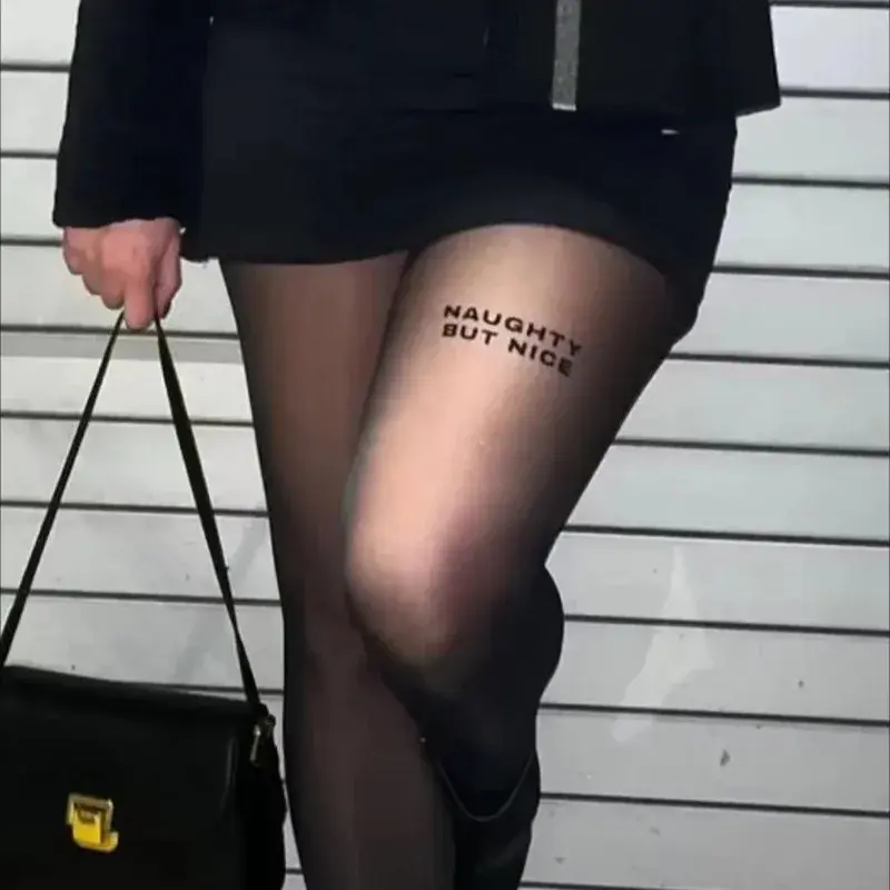 Mom I Am Rich Man Printing Stockings Flocked Pantyhose with Letters and Words Stockings Pantyhose Trend Ultra-thin Sexy Tights