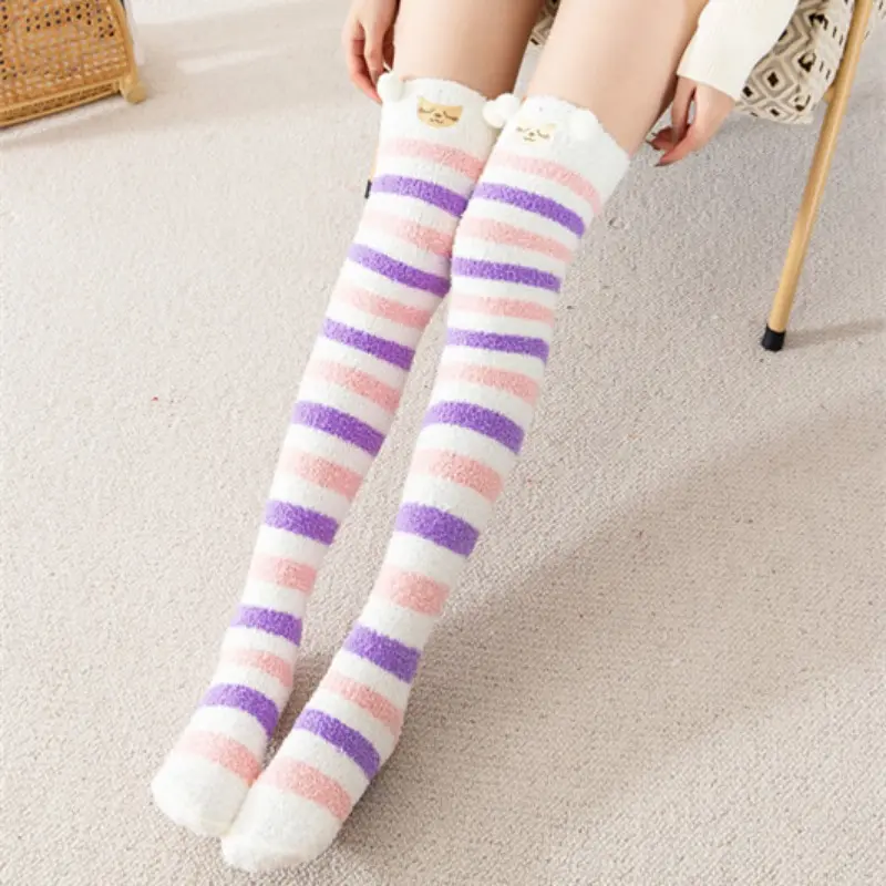 Japanese Girl Animal Modeling Knee Socks Striped Cute Compression Autumn Winter Warm Sock Kawaii Cozy Long Thigh High Socks