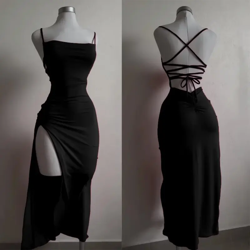 2025 Explosive New Dress Summer High Sensibility Halter Strap Spice Girl Bag Hip Dress