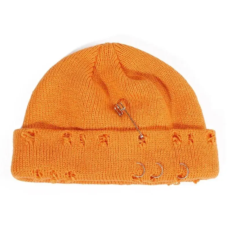 9 Colors Fashionable Ladies Winter Warm Knitted Caps 3 Metal Ring Buckled Hat Cool Pure Hip Hop Hats for Women