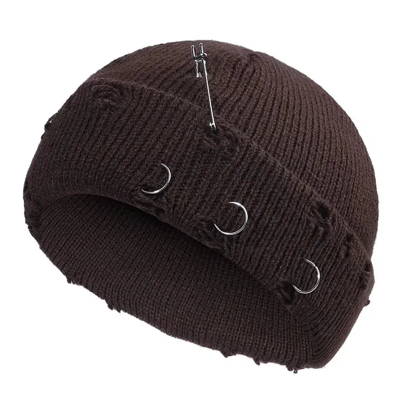 9 Colors Fashionable Ladies Winter Warm Knitted Caps 3 Metal Ring Buckled Hat Cool Pure Hip Hop Hats for Women