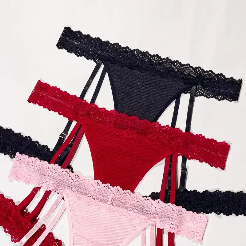 Plus Size Lace Women Thongs Low-waist Solid Ladies G-string New Panties Fashion Erotic Underwear Female Suspender Socks XL-4XL