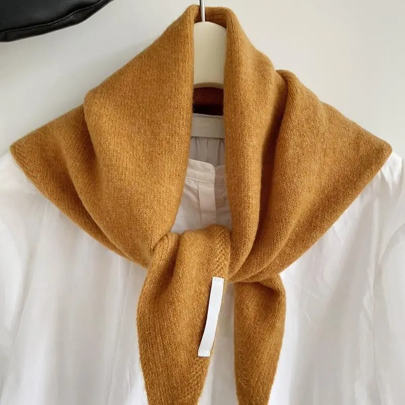British Korean Style Niche Wool Knitted Triangular Scarf Women Headscarf Knitted Scarf Multi-functional Warm Knitted Scarf