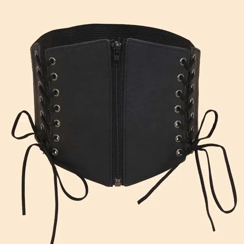 Fashion Punk Corset Wide Belts Women Slimming Body Elastic Bustier Waistband PU Leather Hip Hop Gothic Dress Girdle Belt Straps