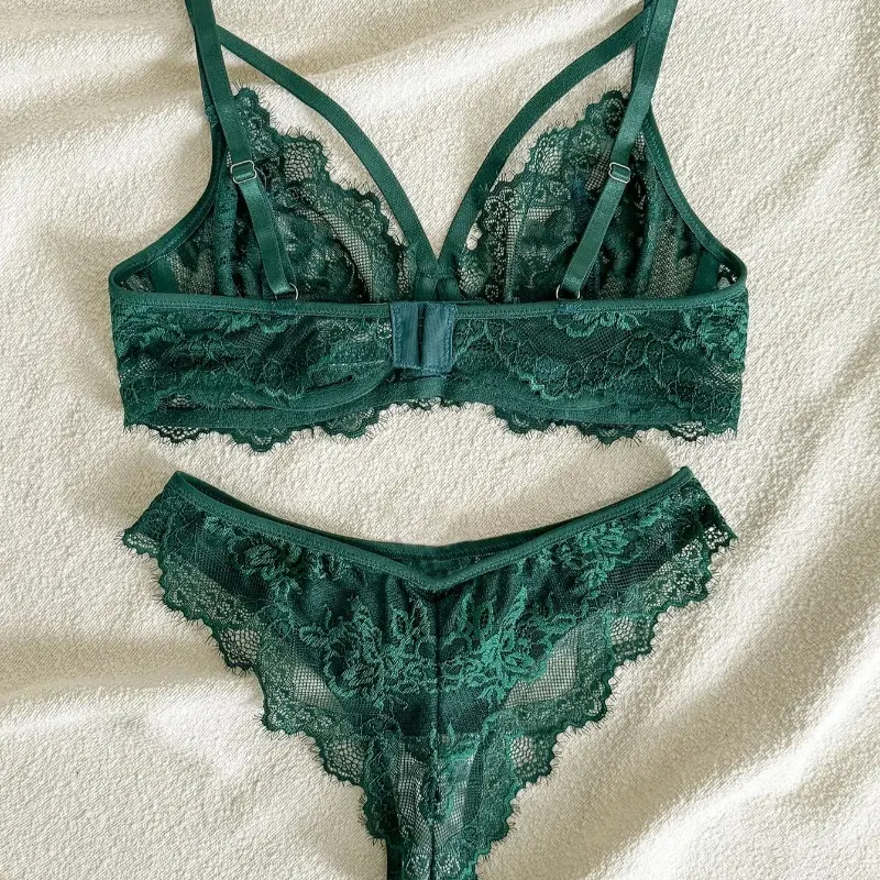 Women's Lingerie & Underwear， Eyelash Sxy Fancy Lace Strapping Underwire Bra &  Brazilian Panties ， Sexy Style