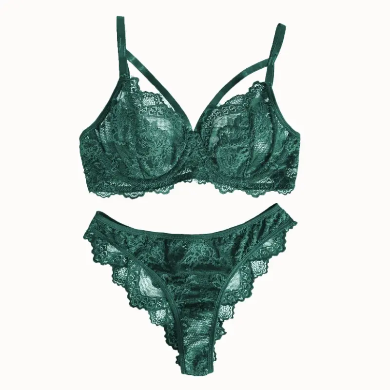 Women's Lingerie & Underwear， Eyelash Sxy Fancy Lace Strapping Underwire Bra &  Brazilian Panties ， Sexy Style