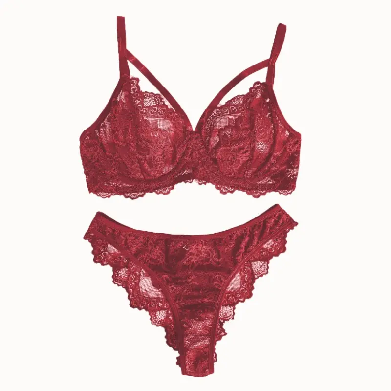 Women's Lingerie & Underwear， Eyelash Sxy Fancy Lace Strapping Underwire Bra &  Brazilian Panties ， Sexy Style