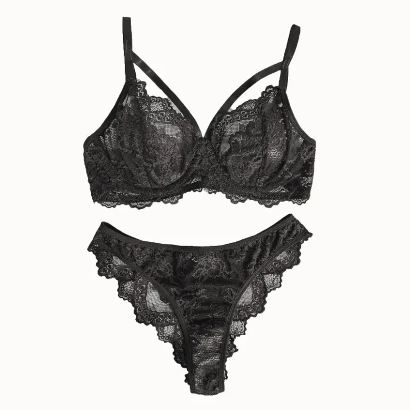 Women's Lingerie & Underwear， Eyelash Sxy Fancy Lace Strapping Underwire Bra &  Brazilian Panties ， Sexy Style