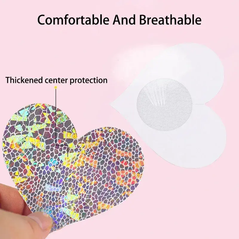 5 Pairs Glitters Pasties Nipple Covers Stickers Disposable Sticky Breast Petals for Women Rave Party Festival