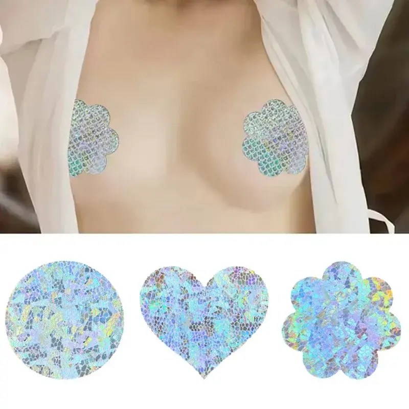 5 Pairs Glitters Pasties Nipple Covers Stickers Disposable Sticky Breast Petals for Women Rave Party Festival