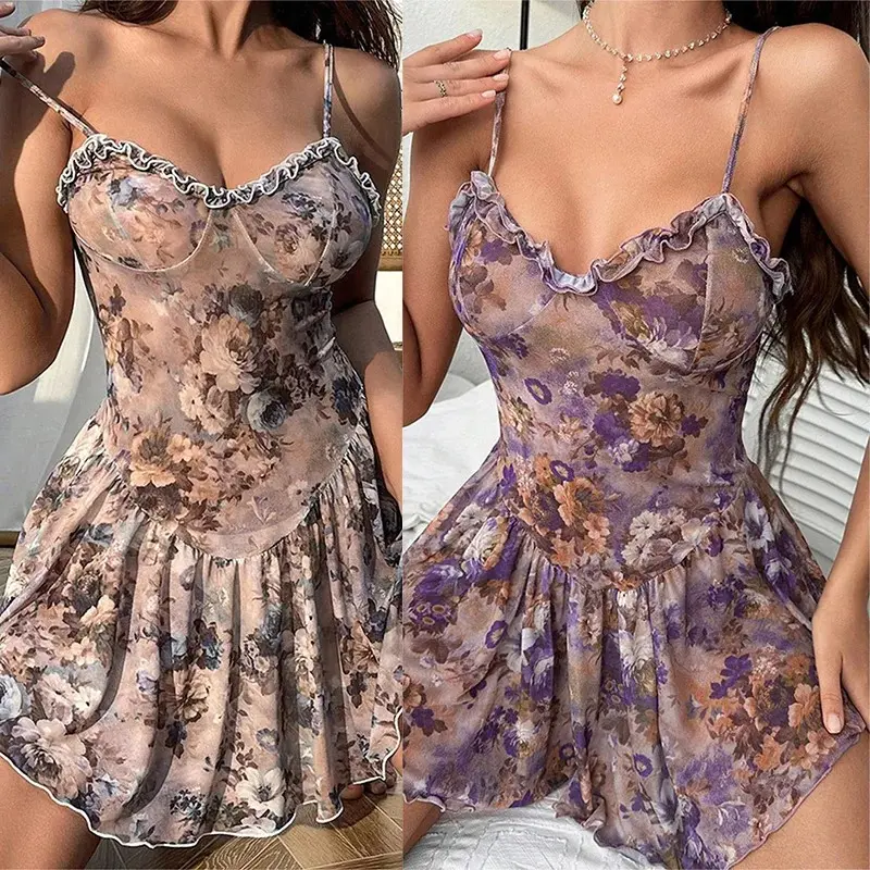 Ordinary Nightgown Strap Tight and Comfortable High-end Pure Floral Dress Sexy Tоy Xxl Sleepwear for Sleeping Pajamas Dress Xxx