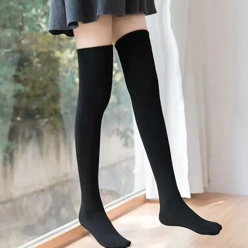 1 Pair of JK Girls' College Style Cotton Thick Black and White Striped Stockings Three Bar Knee High Stockings Student Sockslady
