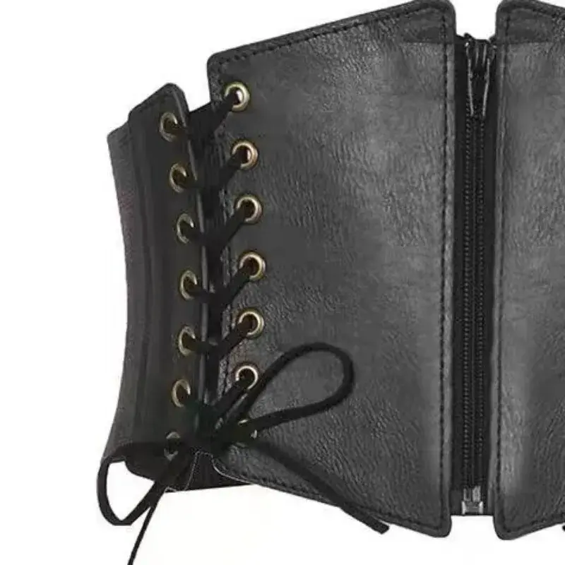 Fashion Punk Corset Wide Belts Women Slimming Body Elastic Bustier Waistband PU Leather Hip Hop Gothic Dress Girdle Belt Straps