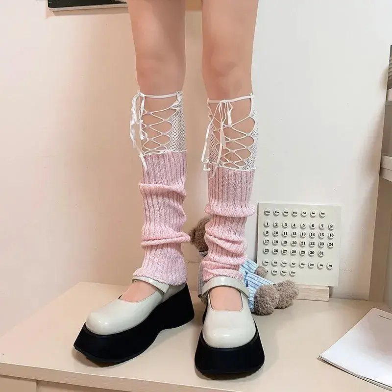 Lolita Cosplay Girls Bowknot Leg Warmers Hollow Out Pantyhose Sexy Ins Tide Lace Tights Anime Socks Black White Fishnet Stocking