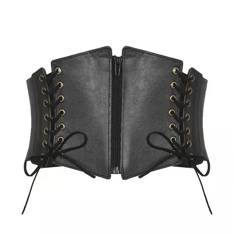 Fashion Punk Corset Wide Belts Women Slimming Body Elastic Bustier Waistband PU Leather Hip Hop Gothic Dress Girdle Belt Straps