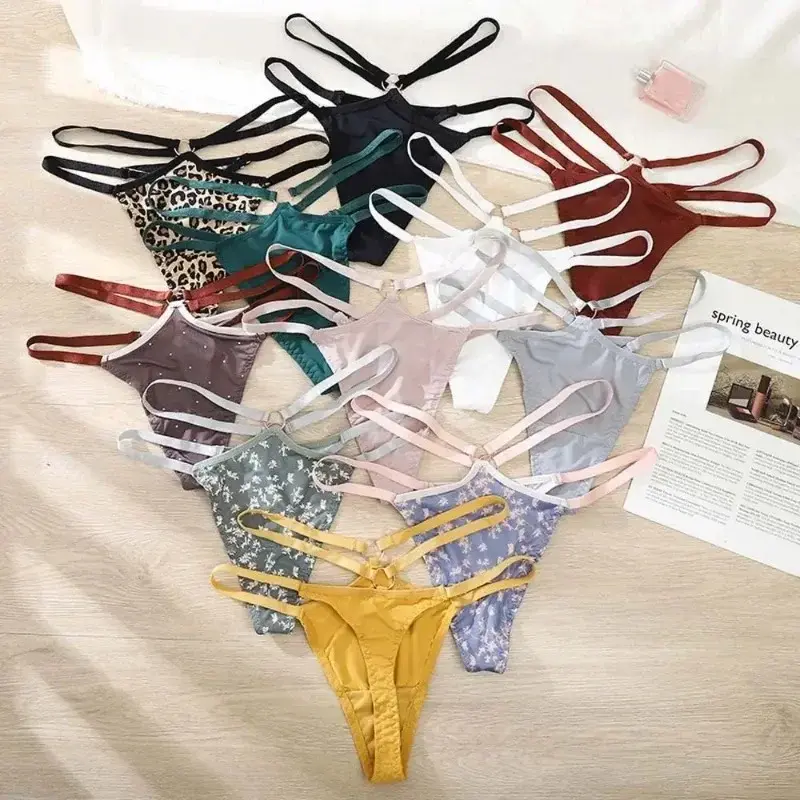 Thin Belt Leopard Panties Solid Color G String Ice Silk Thong Lady Lingerie Sexy Briefs
