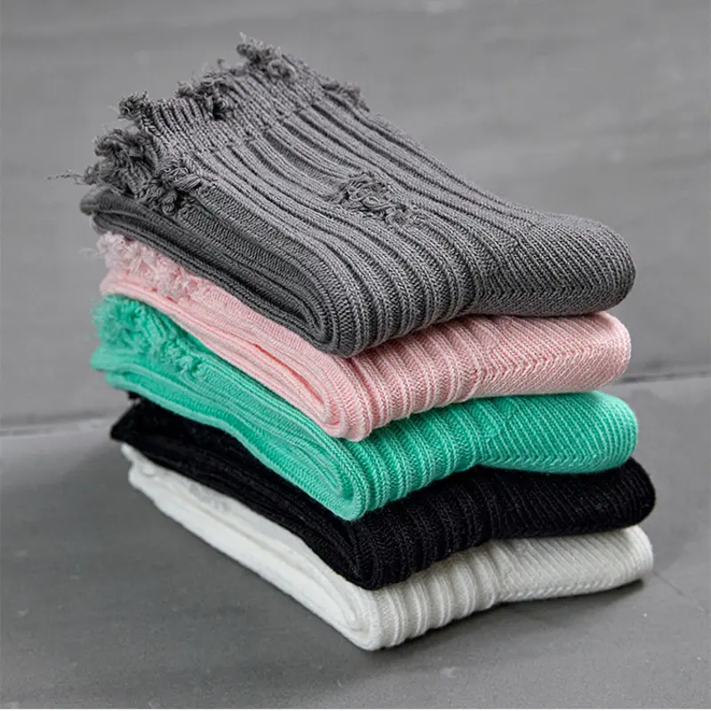 Fashion Harajuku Street  Socks Broken Hole Beggar Medium Tube Autumn Winter Cotton Pile Socks Hip-Hop Skateboard Cotton Socks
