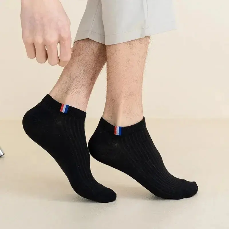 5 Pairs of Thin Summer Cotton Boat Socks Plain Color Men Casual Breathable Sweat Absorbing Calibration Socks