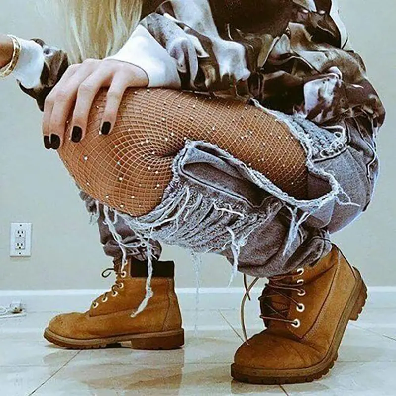 Summer Fishnet Diamond Pantyhose Women Sexy Fashion Shiny Net Tights Female Slim Rhinestone Mesh Nylon Stockings Tights
