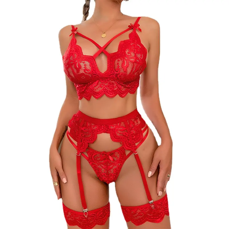 Sexy Erotic Lingerie Women Bra and Panty Garters 3pcs See Through Lingerie Sets Sexy Women's Underwear Set Porn Sexy Costumes