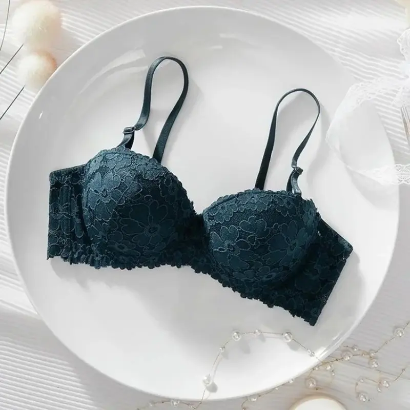 Thickened Underwear Women's Small Breasts Gather Together with Steel Rings Shaped Upper Support A Cup Flat Bra Double Bralette