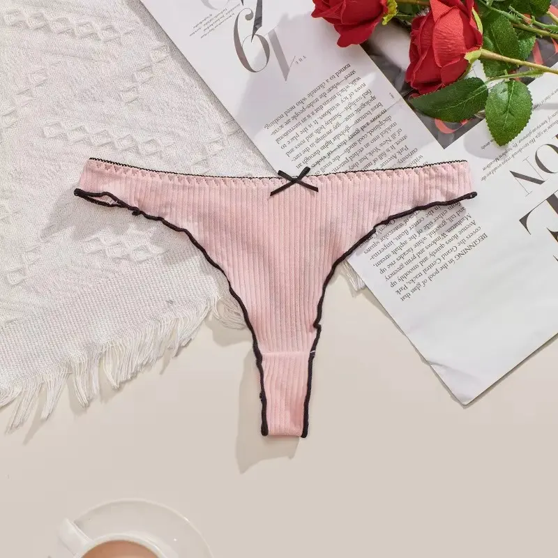 5Pcs Women's Thong Low-rise Panties Solid Color Cotton Lingerie Sexy Thongs Fashion Casual Underwear Comfort Fit Women's Tangas