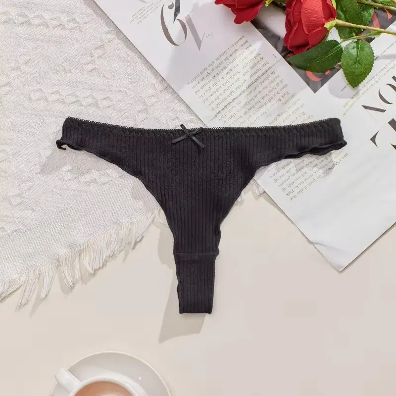 5Pcs Women's Thong Low-rise Panties Solid Color Cotton Lingerie Sexy Thongs Fashion Casual Underwear Comfort Fit Women's Tangas