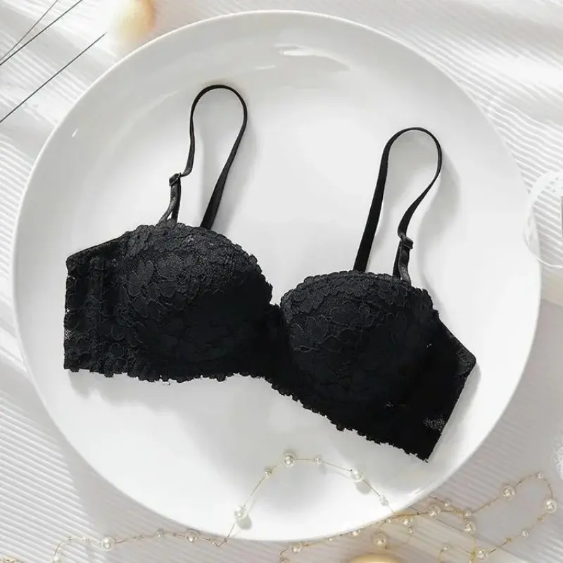 Thickened Underwear Women's Small Breasts Gather Together with Steel Rings Shaped Upper Support A Cup Flat Bra Double Bralette